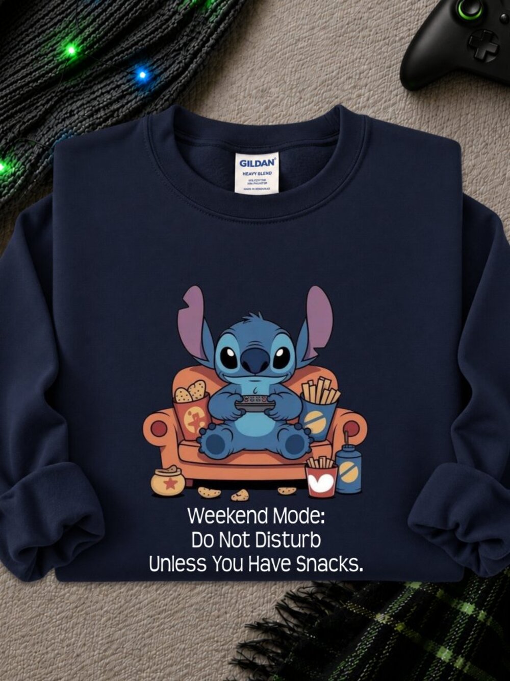 Stitch Weekend Mode Sweatshirt Graphic Crewneck Funny Cartoon Animal Lazy Day